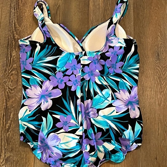 TRIMSHAPER Womens 22W Slimming Tummy Control Swimsuit Tropical Floral Multicolor - Picture 3 of 9